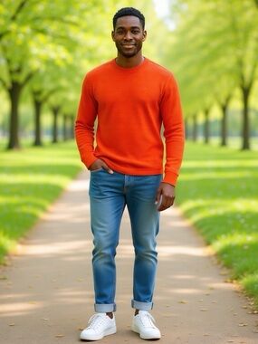 SEAN JOHN Neon Orange Waffle Knit Thermal Crewneck Y2K Streetwear Shirt Sz:  XL